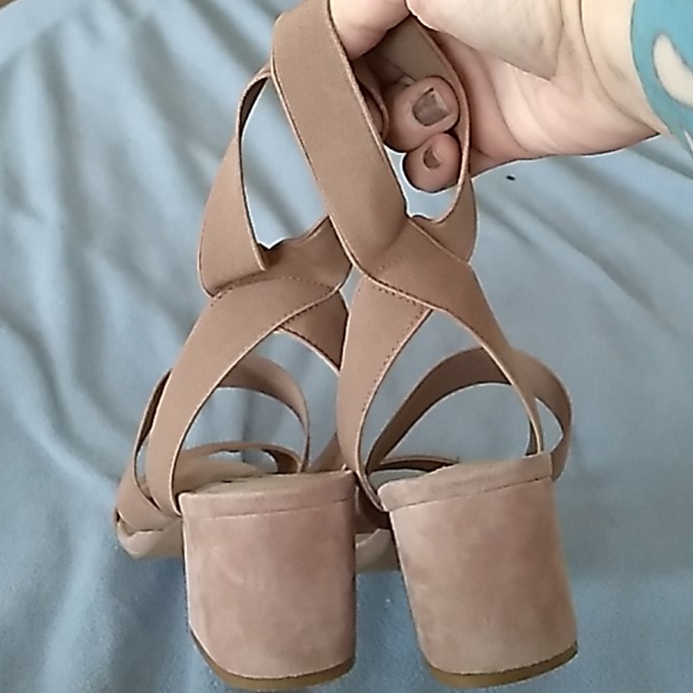 Steve Madden Nude Fabric 2.5" Ankle Strap, Chunky Heel Sandals - Picture 3 of 8
